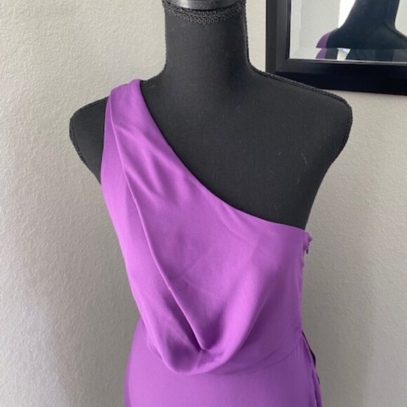 BCBG MAXAZRIA Somara One-Shouldered Asymmetrical Chiffon Purple Dress Sz 6 - Picture 5 of 14